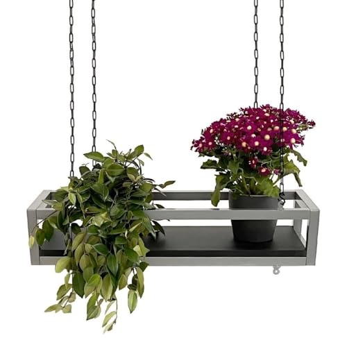 Yellow - Plant shelf Indoor Outdoor, Balcony decoration, Flower stand Metal Hanging Shelf with chains for garden, Ideal for outdoor plant pots (FLOWERS 75 cm, Gray/Black)