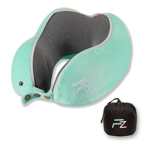 FLOWZOOM Kids Neck Pillow for Home Reading - Travel Pillow made of Memory Foam with extra soft pillowcase for kids aged 6+ - Comfy Kids Turquoise