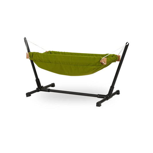 Baby Hammock with Stand. Made from 100% cotton, this travel-friendly baby hammock comes with a wooden swing stand for your little one to rest and play comfortably.