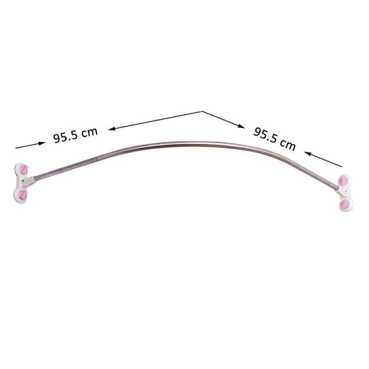 BAOYOUNI Curved Shower Curtain Rod No Drill Shower Curtain Tension Rod Telescopic Stainless Steel Curtain Rod Rust-Resistant Bathroom Curved Shower Rail Pole 95.5 x 95.5 cm, Ivory