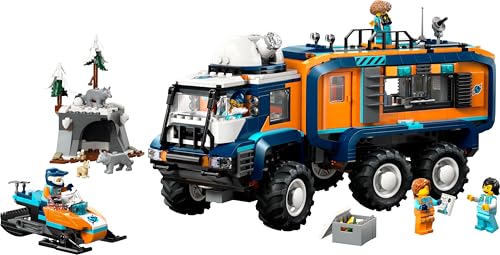 LEGO City Arctic Truck with Lab - build and play set - exploration vehicle with steering and suspension - includes snowmobile, 5 mini-figures, and 3 wolf figures - gift for boys 8 years and older - 60471