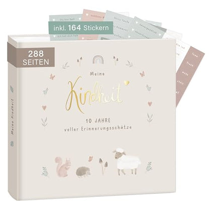 mintkind® "My Childhood" Memory Album Forest Design + Sticker Set I your first 10 years I Photo Album Children Gifts for Birth Baby Book for Recording Diary Children Album Memory Book Child