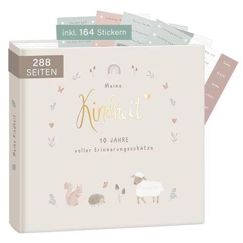 mintkind® "My Childhood" Memory Album Forest Design + Sticker Set I your first 10 years I Photo Album Children Gifts for Birth Baby Book for Recording Diary Children Album Memory Book Child
