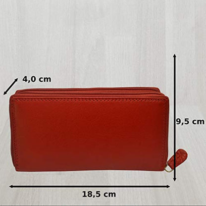 flevado XL wallet Large women's genuine leather wallet with plenty of storage space and room for 29 cards (light red)