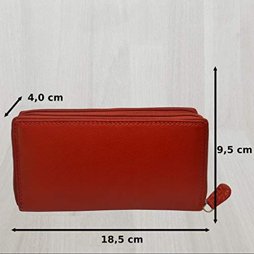 flevado XL wallet Large women's genuine leather wallet with plenty of storage space and room for 29 cards (light red)