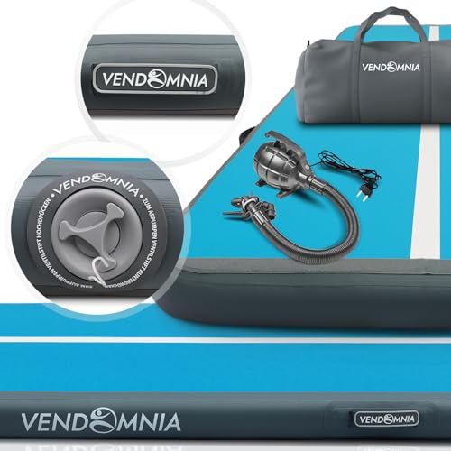 VENDOMNIA Airtrack Mat, inflatable gymnastics mat in 10/20cm height, available in 1/2/3/4/5/6/7/8m length, with electric pump & bag. Perfect for tumbling, training, fitness, sports, and yoga.