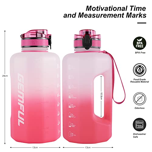 GEMFUL Sports Water Bottle 2.2 Liters Large Gym Training Bottle with Handle BPA Free with Time Markings for Fitness Yoga Camping