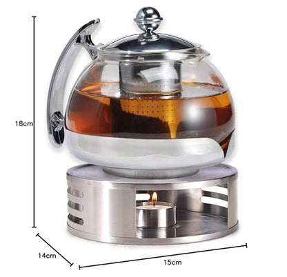 Gravidus tea set with glass teapot, infuser, and warmer - 1.2 liters - tea maker & tea warmer - tea set
