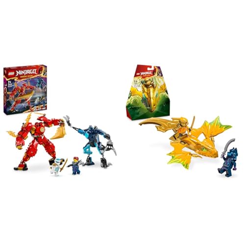 LEGO NINJAGO Kai's Fire Mech, action figure toy for kids & NINJAGO Arin's Dragon Glider, ninja set with dragon toy and figures.
