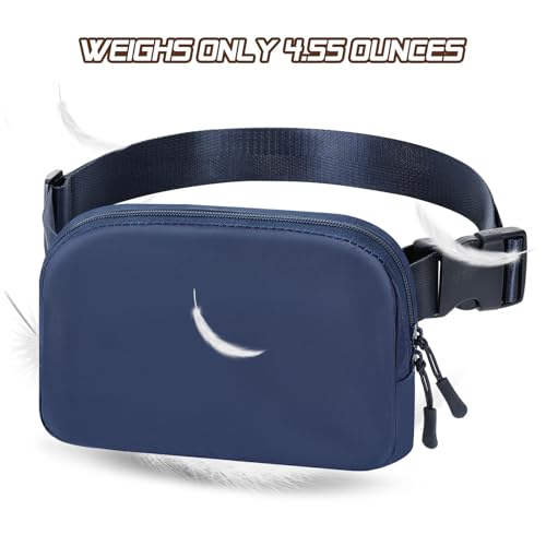 MoKo Running Waist Pack, Fanny Pack Belt Bag for Men Women, Nylon Sports Bag with Adjustable Straps & Zipper for Sports Running Travel Driving Hiking - Navy Blue