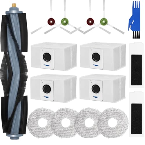 16 pieces Replacement Parts Accessories Compatible with Ecovacs Deebot T20e OMNI/T20 OMNI Vacuum Cleaner, 1 Main Brush + 2 Filters + 4 Side Brushes + 4 Cleaning Cloths + 4 Vacuum Bags + 1 Cleaning Brush