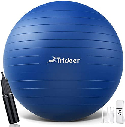Trideer Thick Exercise Ball, Anti-Burst Pilates Ball, 45-85 cm yoga ball for balance, yoga as fitness equipment and balance chair in gym-home-office (L (58-65cm), ocean blue)