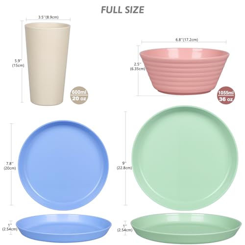 Greentainer plastic dinnerware sets (32pcs) | Lightweight and Unbreakable Camping Dish Set, Plates, Bowls, Cups, Tableware for 8 people, Ideal for Kids & Adults