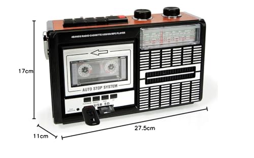 Ricatech PR85-80s cassette recorder, AM/FM/SW radio, USB, SD card slot, built-in microphone, auto stop, portable, 1x8 watt built-in speakers, headphone jack.