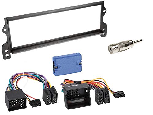 1 DIN radio installation kit with steering wheel remote control for Mini R50 One/Cooper 2001-2006 black.