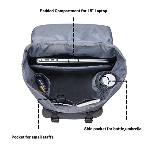 KAUKKO backpack for men and women. Beautiful and well-designed daypack with laptop compartment for 15" notebook. Ideal for school and university. 22L capacity, in gray.