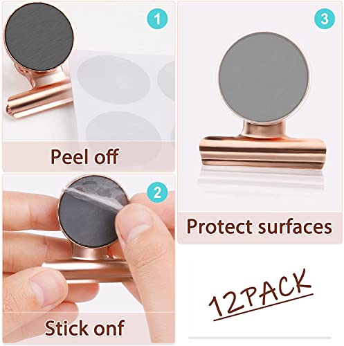 12 pieces Whiteboard magnets for magnetic board, Strong refrigerator magnet clips with scratch-resistant adhesive pads, Rose gold magnetic metal clamp, magnetic clips, magnets with clip for refrigerator, photo.