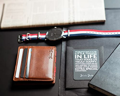 Jaimie Jacobs Flap Boy Slim without coin compartment Magic Wallet integrated RFID protection Magic wallet genuine leather (Dark brown with red)