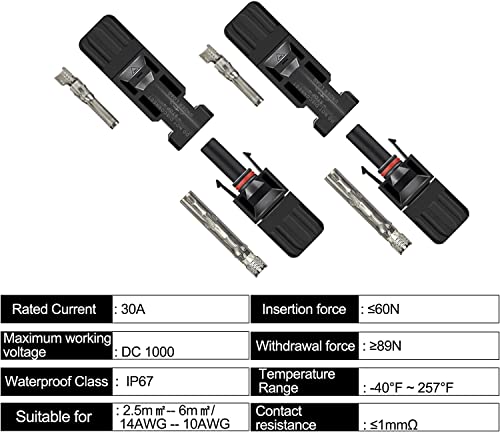 GTIWUNG 10 Pairs Male/Female Solar Panel Cable Connectors with 1 Pair of Wrenches + Solar Crimping Tool for 2.5/4.0/6.0mm² Solar Panel PV Cables.