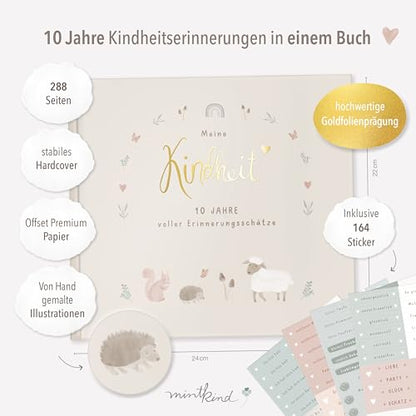 mintkind® "My Childhood" Memory Album Forest Design + Sticker Set I your first 10 years I Photo Album Children Gifts for Birth Baby Book for Recording Diary Children Album Memory Book Child