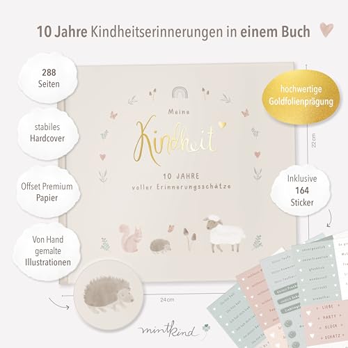 mintkind® "My Childhood" Memory Album Forest Design + Sticker Set I your first 10 years I Photo Album Children Gifts for Birth Baby Book for Recording Diary Children Album Memory Book Child