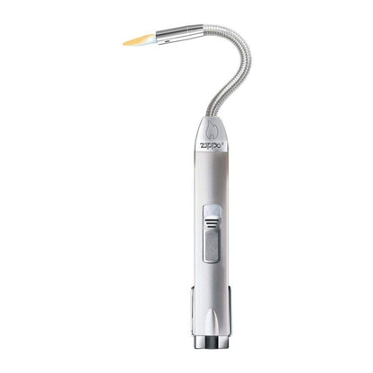 Zippo Candle Lighter - Satin Silver Chrome - Refillable with Gas - Long Flexible Neck - Windproof Candle Lighter