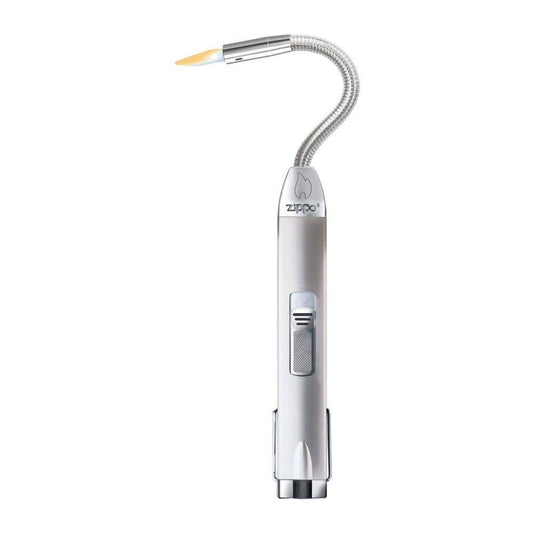 Zippo Candle Lighter - Satin Silver Chrome - Refillable with Gas - Long Flexible Neck - Windproof Candle Lighter