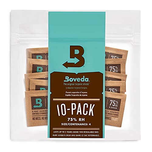 Boveda for cigars/tobacco | 2-way moisture regulation at 75% Relative Humidity | Size 8 protects up to 5 cigars | patented technology for cigar humidors | resealable packaging of 10 pieces
