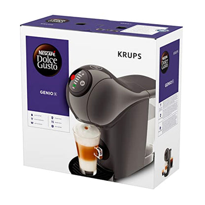 NESCAFÉ Dolce Gusto Genio S by KRUPS, coffee capsule machine, 15 bar pressure, ultra-compact design, over 30 coffee creations, adjustable drink size, auto shut-off feature, anthracite color, KP243B.