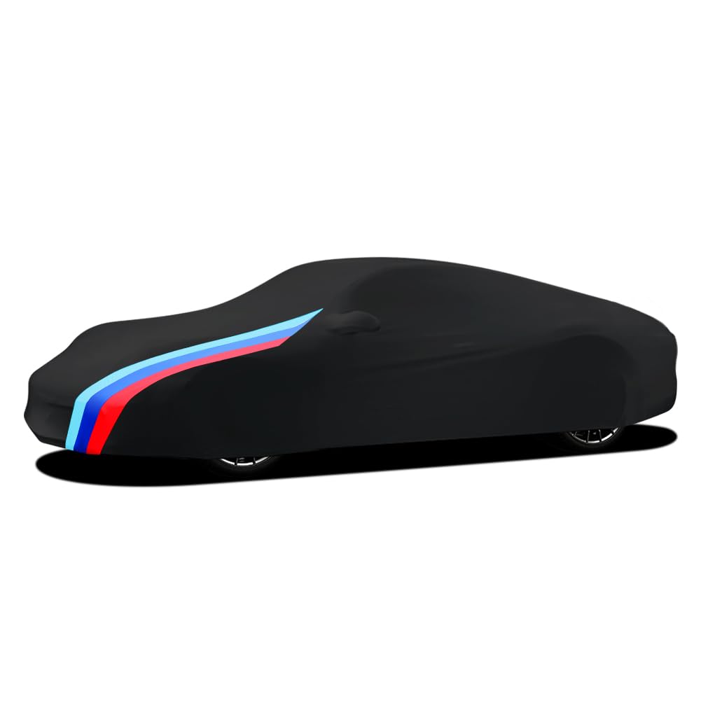 Asasytal indoor car cover, full protection for sports cars, elastic fabric, dustproof and breathable for underground garage, car exhibition/show, 4.5~4.85 meters, black with pattern.