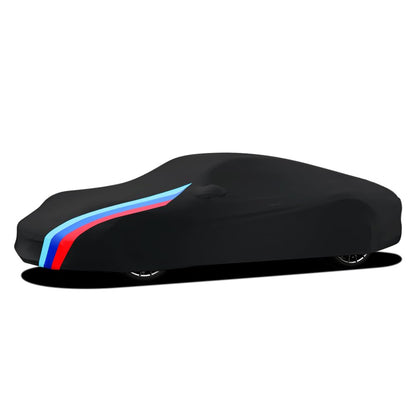 Asasytal indoor car cover, full protection for sports cars, elastic fabric, dustproof and breathable for underground garage, car exhibition/show, 4.5~4.85 meters, black with pattern.