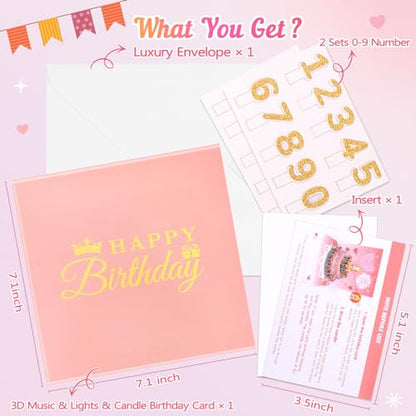 FitmiteCards birthday cards, musical pop-up birthday card with light and blowable candle, birthday gifts for women, men, husband, wife, sister, friends, children.