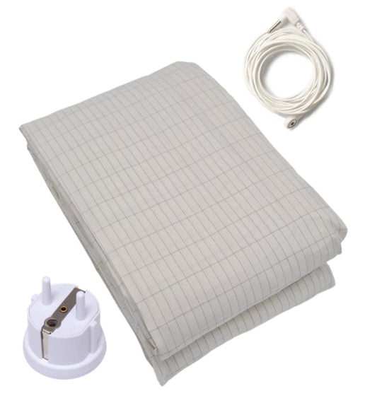 Cosmowaves Fitted Sheet Set (90x200x20cm) for grounding the body - includes grounding cable and plug - Available in 12 different sizes - 3% silver thread content and 97% cotton.