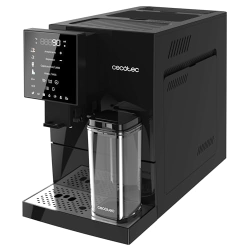 Cecotec Superautomatic Espresso Machine Cremmaet Compactccino Black, 19 Bar, Thermoblock System, fresh ground beans with Plug&Play, 150g coffee bean tank grinder, 1.1L water tank, 400ml milk.