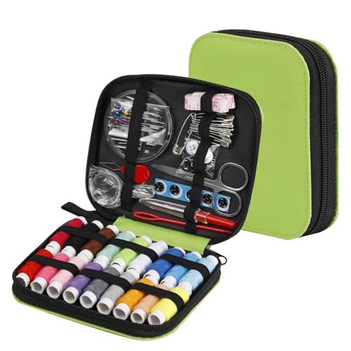 JUNING sewing kit with sewing accessories, thread spools, large format premium sewing, complete sewing tools for beginners, travelers, relatives, and friends, green.