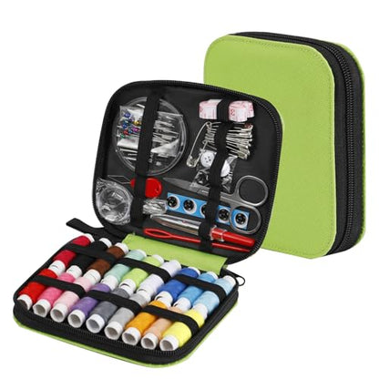 JUNING sewing kit with sewing accessories, thread spools, large format premium sewing, complete sewing tools for beginners, travelers, relatives, and friends, green.