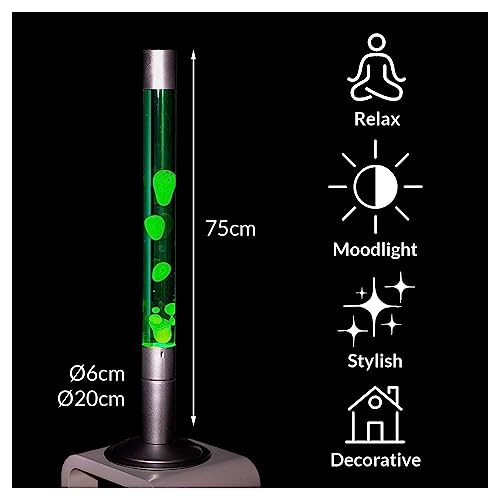 FISURA - Large yellow lava lamp. XXL lava lamp with silver base, green liquid, and yellow lava. Floor lamp 20x20x75 cm.