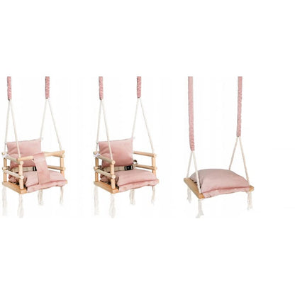 Baby swing children swing wood fabric baby seat baby swing for hanging 3 in 1 (Pink)