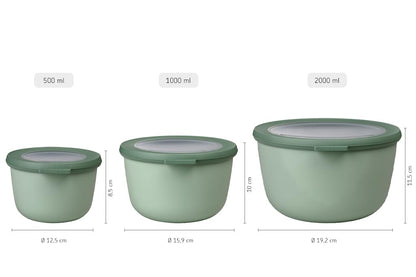 Mepal - Multibowl Cirqula Round 3-piece set - Storage containers with lids - Suitable for storage, refrigerator, freezer, & microwave use - 500 ml, 1000 ml & 2000 ml - Nordic Lilac