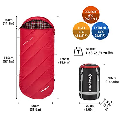 KingCamp XL sleeping bag, winter camping essential! This warm and oversized sleeping bag is perfect for kids on outdoor backpacking, hiking, and indoor/outdoor use in 3-4 seasons.