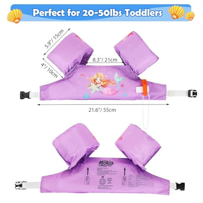 MoKo Kids Arm Floaties, Cartoon Floating Swimsuit Swim Training Jacket with Buckle for Boys Girls, 20 to 50 lbs - Purple & Star Mermaid