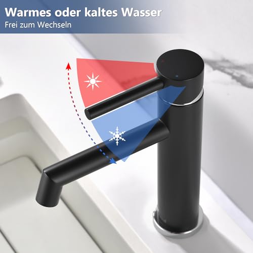 Black Bathroom Faucet, Ulytid Sink Faucet for Bathroom, Stainless Steel Single Handle Basin Tap, Cold & Hot Water Mixer Tap, Basin Faucet with Spout Height 111 mm
