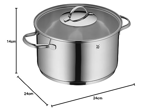 WMF Aparto pot large 24cm, with glass lid, pot for meat, suitable for induction, 5.7l, Cromargan stainless steel, high gloss polished, ovenproof, uncoated