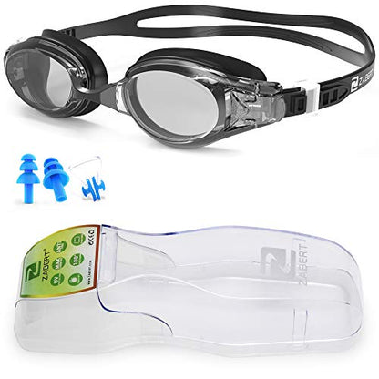 ZABERT Swim Goggles, W5 Swimming Goggles for Adults Men Women Kids 8+ Years Swimming Goggles Anti-fog UV Protection Large Triathlons Competitions Swim Goggles Black Grey