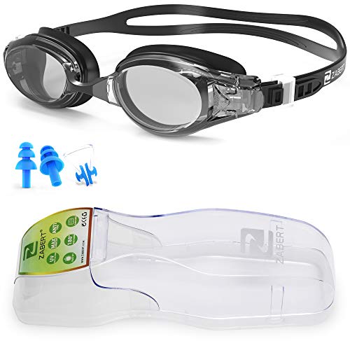 ZABERT Swim Goggles, W5 Swimming Goggles for Adults Men Women Kids 8+ Years Swimming Goggles Anti-fog UV Protection Large Triathlons Competitions Swim Goggles Black Grey