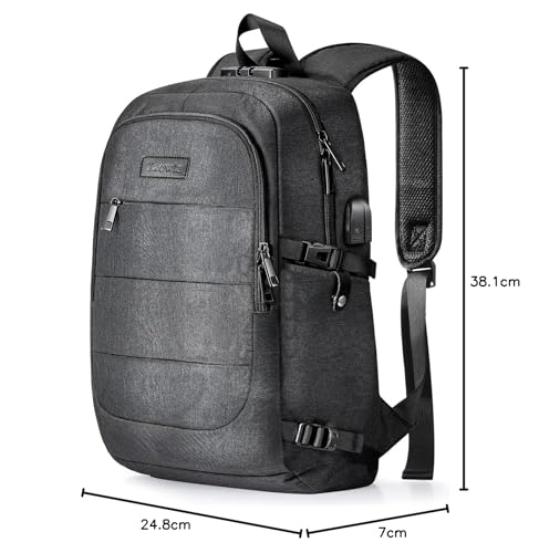 Tzowla Laptop Backpack for Men and Women, Travel Backpack Waterproof Anti-Theft with USB Charging Port and Lock for 15.6 Inch Notebook, Slim Business Work Casual Daypack-Black