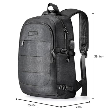Tzowla Laptop Backpack for Men and Women, Travel Backpack Waterproof Anti-Theft with USB Charging Port and Lock for 15.6 Inch Notebook, Slim Business Work Casual Daypack-Black