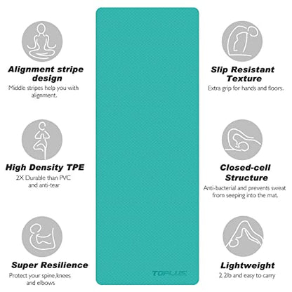 TOPLUS Premium Yoga Mat made of high-quality TPE, non-slip Yoga Mat Gymnastics Mat Exercise Mat Sports Mat for Yoga, Pilates, Fitness, etc. - Dimensions 183cm Length 61cm Width