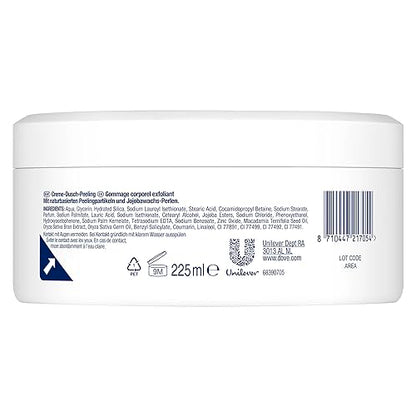 Dove Cream Shower Scrub Macadamia & Rice Milk Scrub Body Scrub for smooth skin Skincare with jojoba wax beads 4x 225 ml