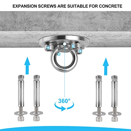 SWAWIS Heavy Duty Ceiling Hook for Hanging Chairs, Swivel Hook for 360° Rotation with a Weight Capacity of up to 500kg. Made of 304 Stainless Steel, suitable for wooden beams, punching bag mounts, and hammocks.